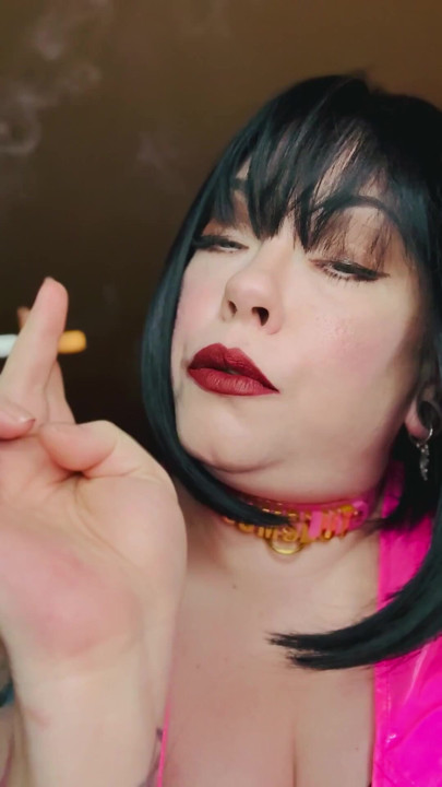 Pink PVC & A New Collar! BBW Tina Snua Smokes A Winston Cork 10 Cigarette - Smoking Smoker Shiny | Clip 1