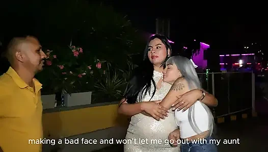 Threesome with my wife's niece in the car outdoors on a starry night