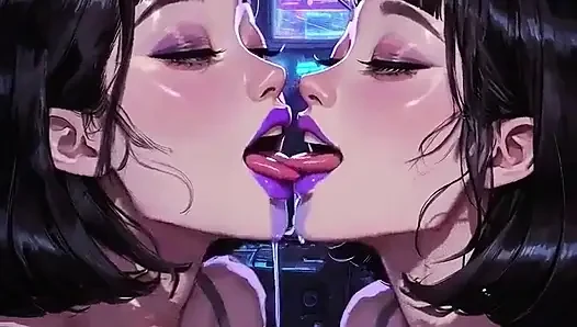 Lesbians Tongue and Kiss Fetish, Ai Animation