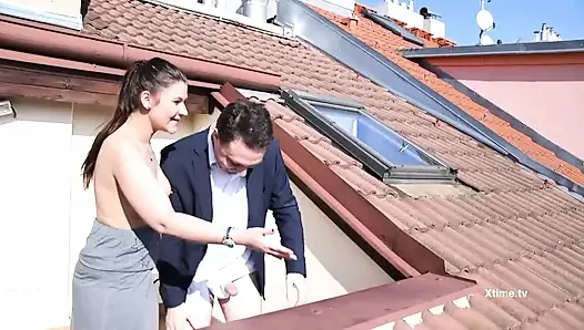 Andrea Dipre outdoor blowjob on the roof in Prague