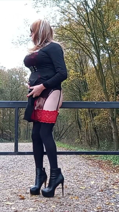 Crossdressed Outdoors in Goth Dress | Clip 1