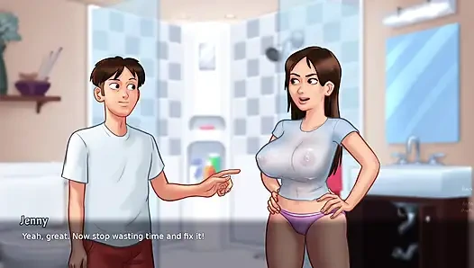 Stepson peak at her stepsister showering (Summertime Saga)