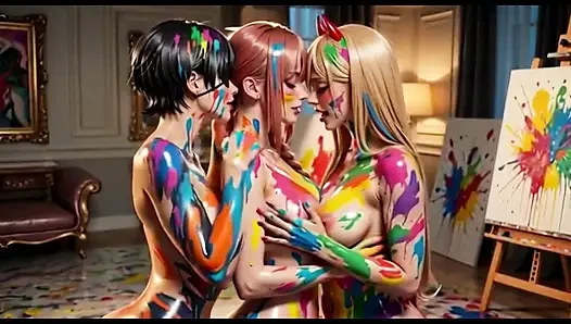 AI Chainsaw Man Girls Covered in Paint Sensual Compilation