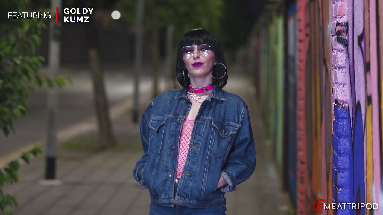 Skinny Punk Brunette in Fishnets and Glasses Dances Naked in the Streets and Sucks My Cock