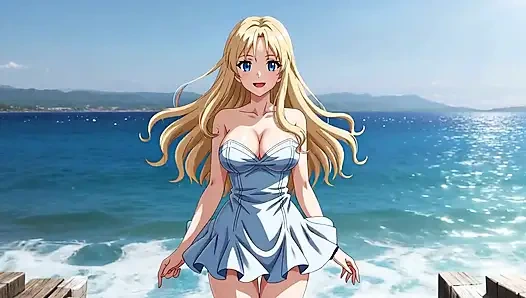 Дрочка на набережной londe Bombshell: подпрыгивание грудью и трение текущим клитором