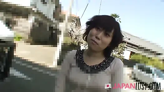 Cute japanese MILF hairy pussy filled with creampie POV