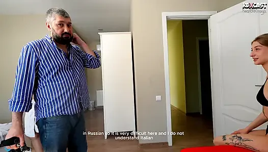 Backstage! Guy Pisses on Slutty Mom and Petite Girl in Hardcore Threesome Fuck!!