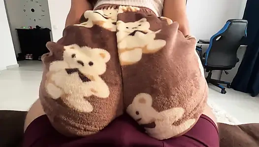 Humping! perfect Morning with stepsister in plush Pajamas ,I fucked her pussy and cumshot on perfect ass