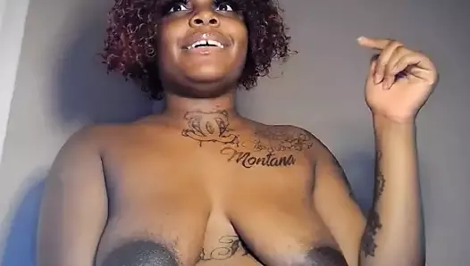 Puffy huge areola on black sagging tits Milf