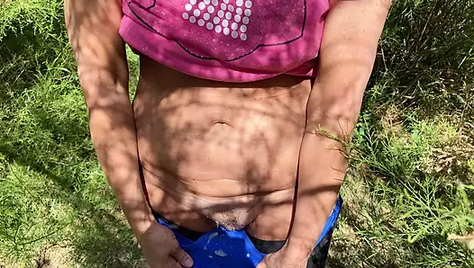 Fuck and cum in thong in public park summer