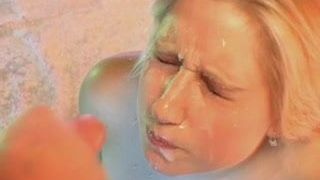 Блондинистая дива получает грязный камшот на лицо