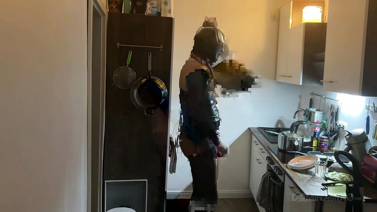 Dominant MILF Stretches Latex Sub's Ass Wide in Kitchen