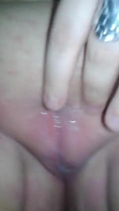 Rubbing Daddy's spit into my pink shaved pussy