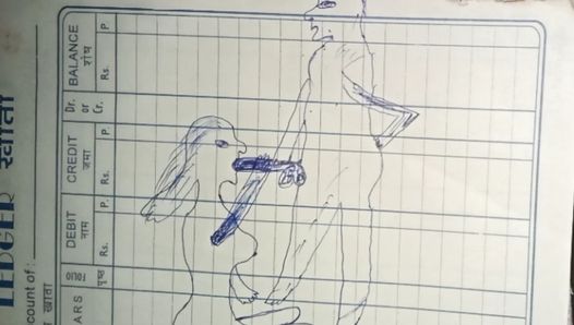 セックスしながら鉛筆の助けを借りて作られた芸術的な絵