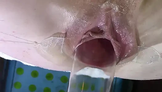 7 Very Close Spread Pussy Fucking with Dildo and Glass