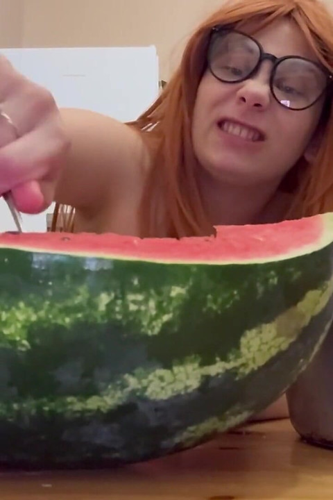 Giantess Stepsister Eats Watermelon and Is Really Horny While Tiny Stepbrother Watches Giantess Stepsister Eat