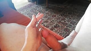 Sounding my small slave's cock