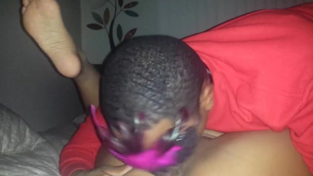 Masked Dude Eating A Shaved Black Pussy