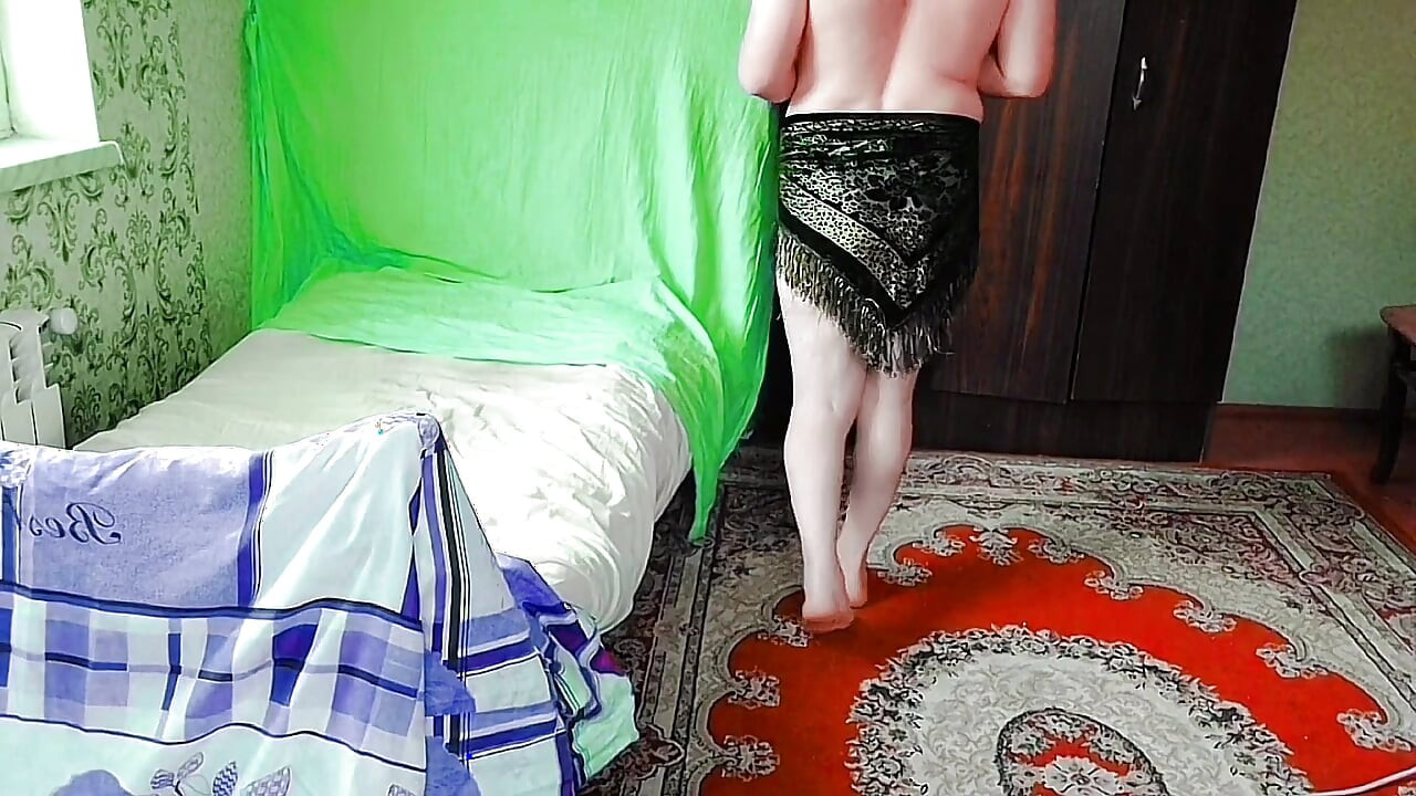 Sweet shemale dancing in rainbow-colored fairy lights