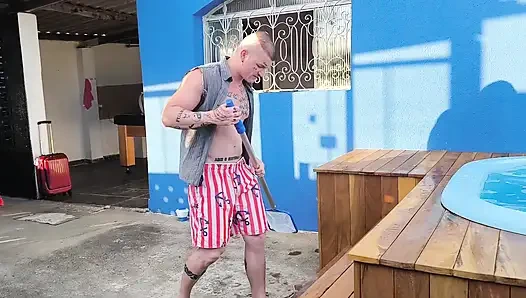 3 naughty friends paying the pool owner on the xerecard