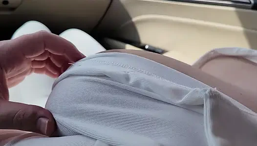 Touching Hot Big Boobs No Bra in the Car Beautiful Babe after College 18+