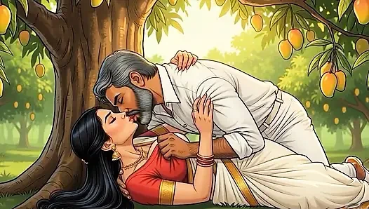 Pemilik panen mangga mendapatkan mangga segar di peternakannya