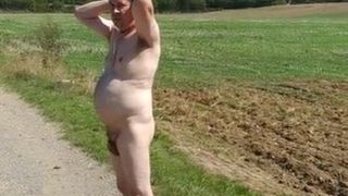 Naked doggy walk by the motorway