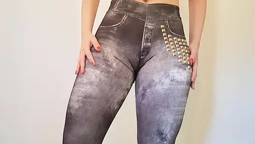 Hot girl trying on fitness leggings
