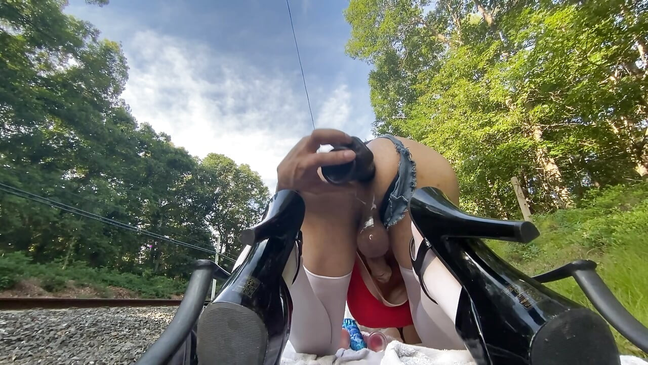 Outdoor sissy bimbo slut rough buttfuck