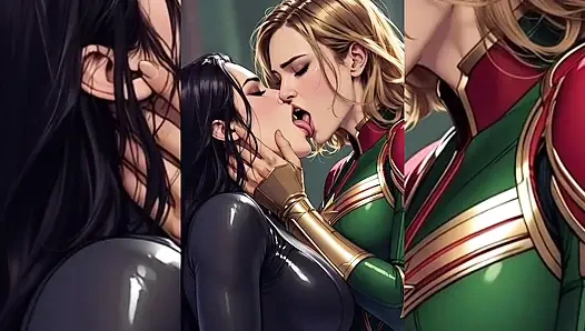 AI Toon Lesbian Super Sluts – Tongue Kissing Humping Group Softcore
