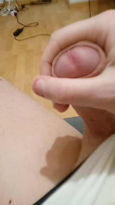 Bottom twink jerking off his big cock  #7