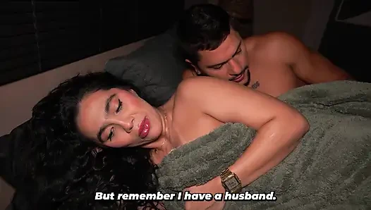 Hotel bed. Coworkers enjoy great sex sharing the same hotel bed.