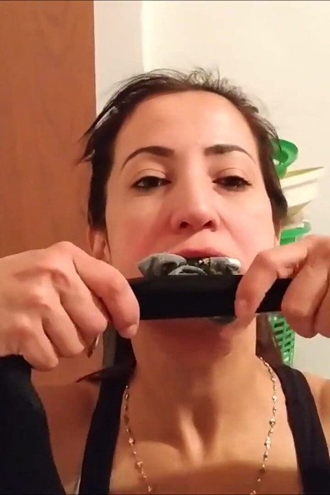 Self-gagged Latina Stepmom in Her First Gag Talk Video