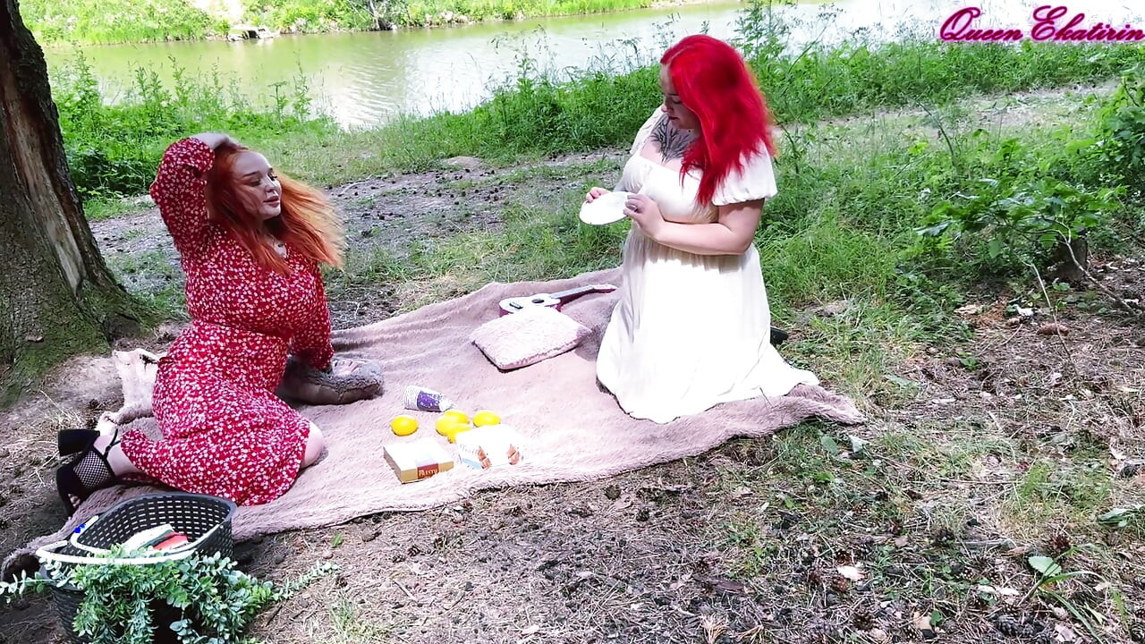 Girlfriends on a picnic licking each other's. The first lesbian sex.