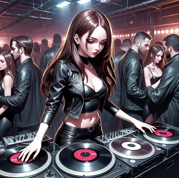 Synthwave Retrowave DJ set Anime SFW AI