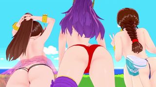 Athena, Yuuri и Mai показывают свое сочное тело, сиськи и киску