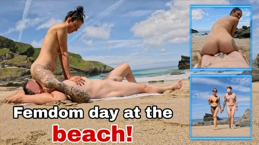 Femdom Day at the Beach! Public Slave Nudity Outdoor Humiliation & Orgasms