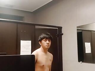 Young Asia Teen Guy Wanking on a Public Mcdonnalds Toilet