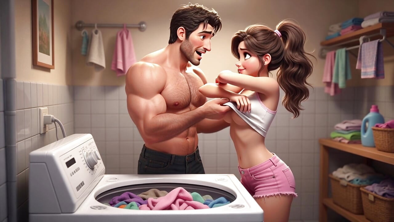 Stepdaughter was doing laundry and I fucked her in the mouth