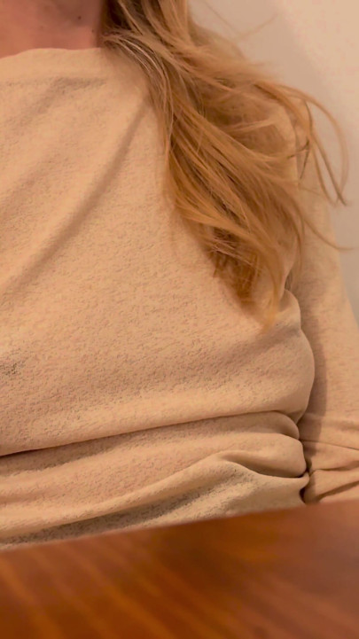 Having Pizza in a sheer blouse in public  in a restaurant exposing my big nipples | Clip 2