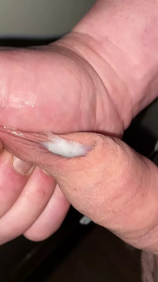 Uncut cumshot in his own foreskin