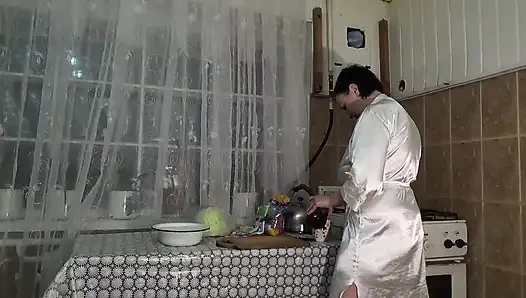 Sexy messy housewife with big tits ! JOI! Tits covering in food!