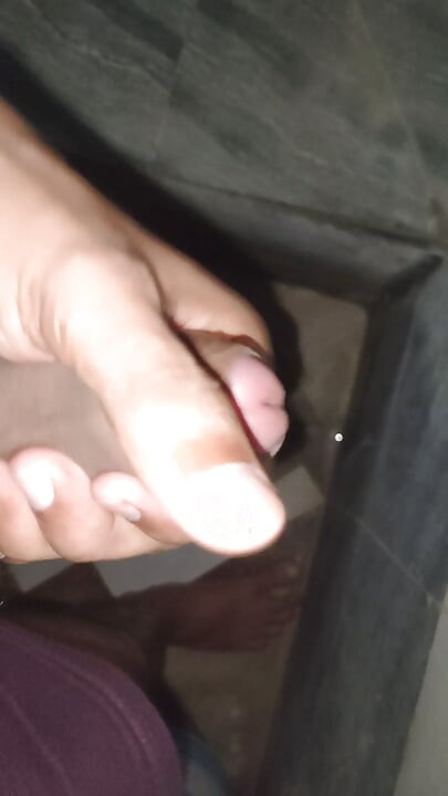 Man masturbating in bathroom