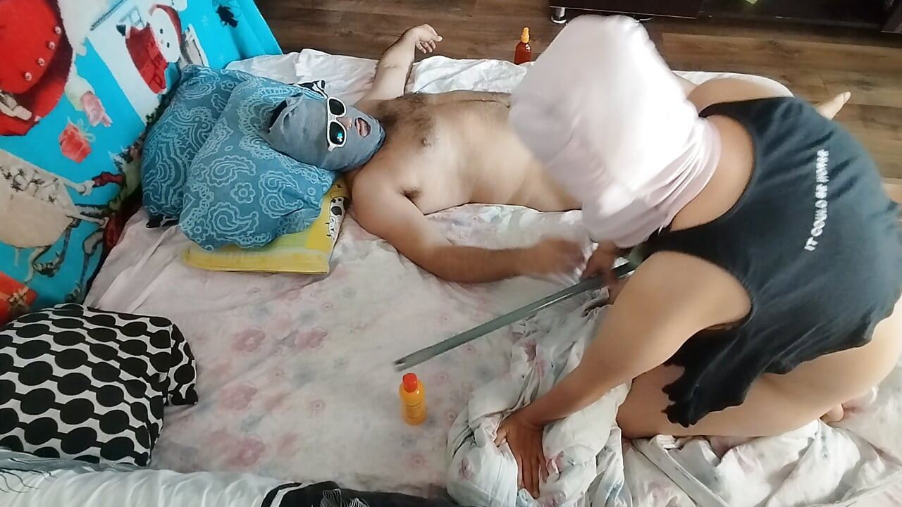Sensual massage of a hot amateur couple with oil on the body.