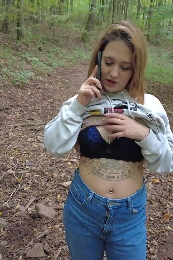 Sexy Slut Couldn't Wait and Plays with Her Tits During Phone Call