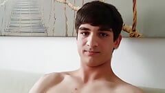 Reluctant cute boy shyly jerks his big hard cock at first casting
