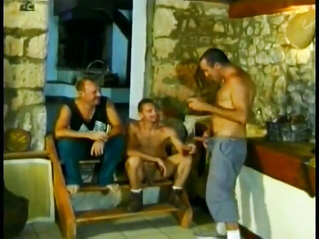 Gay threesome hardcore fuckfest on a staircase