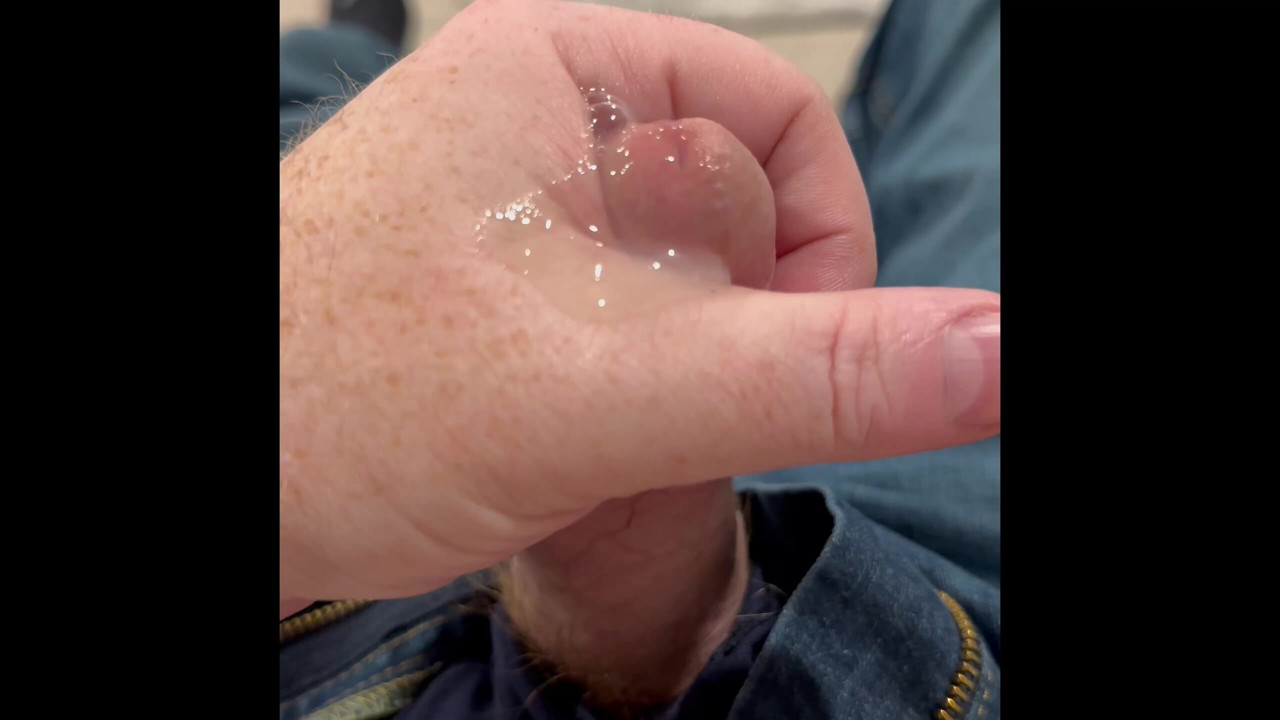 Ginger bear solo jerking with Precum.