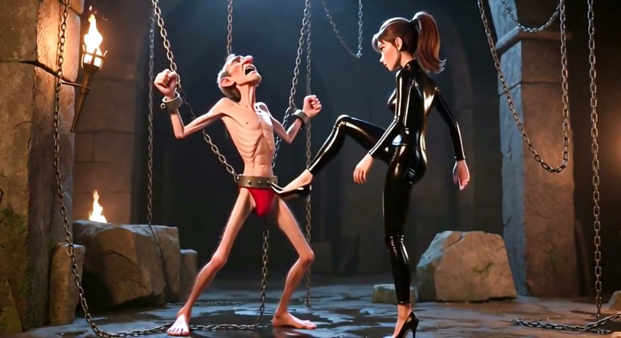 Ballbusting - Dominatrix Kicks Bound Man's Balls