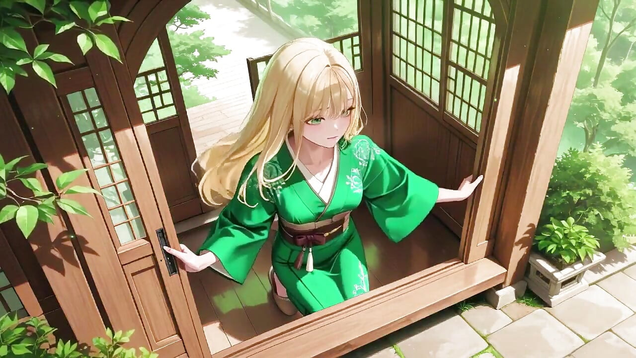Fantasme de kimono vert dans la chambre ! Sunlight se tape ses jambes nues en s’agenouille et se taquine